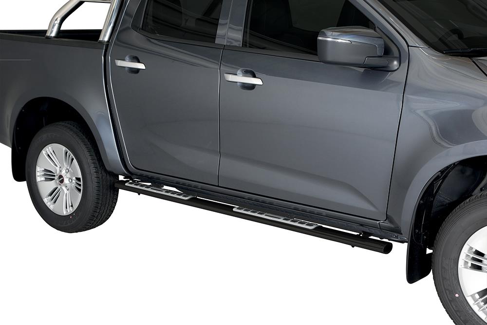 Pedane Laterali Ovali Inox Nere Design Isuzu Dmax N60 2020+ Double Et Space Cabine