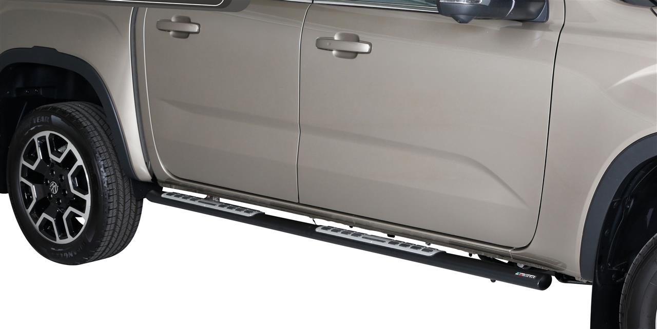 Pedane Laterali Ovali Inox Nere Design Volkswagen Amarok 2023+ Double Cabine