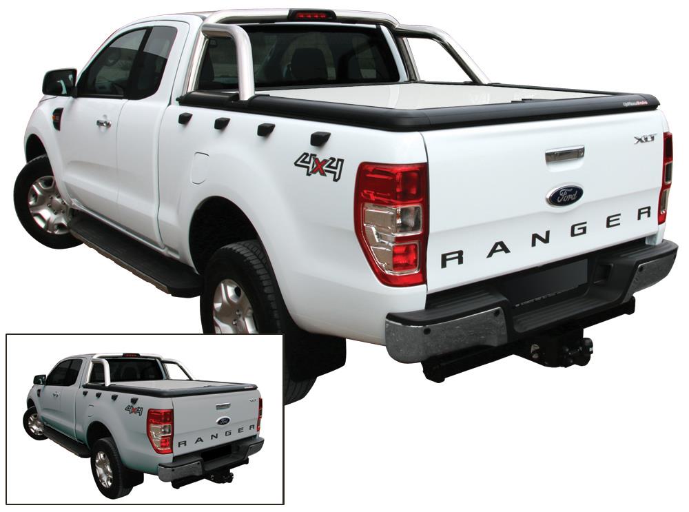Tonneau Copertura Alluminio Ford Ranger Doppia Cabina 2012+ Compatibile Roll Bar Di Origine Grigio Zjnc