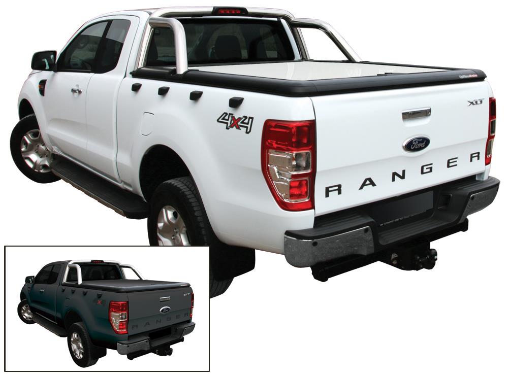 Tonneau Cover Alluminio Ford Ranger Super Cab 2012+ Compatibile Roll Bar D'origine Nero Ombra G9Ze