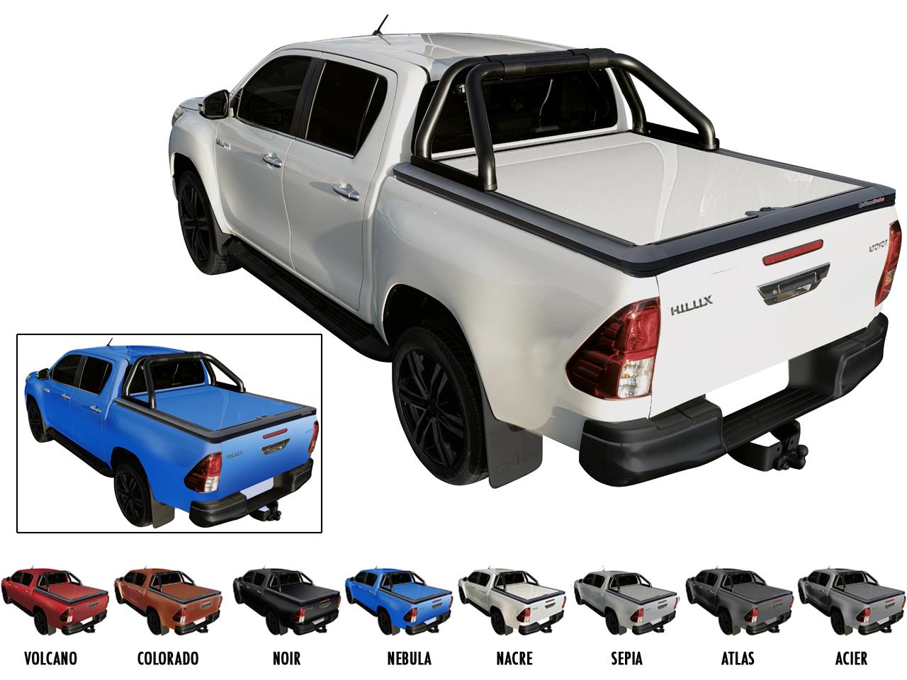 Tonneau Cover Upstone In Alluminio Toyota Hilux 2016+ Doppia Cabina Blu Nebula 8X2