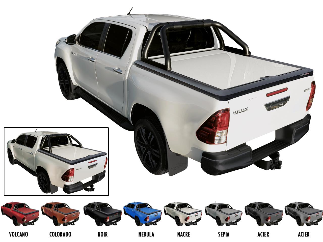 Tonneau Cover Upstone In Alluminio Toyota Hilux 2016+ Extra Cab Bianco Nacre 070