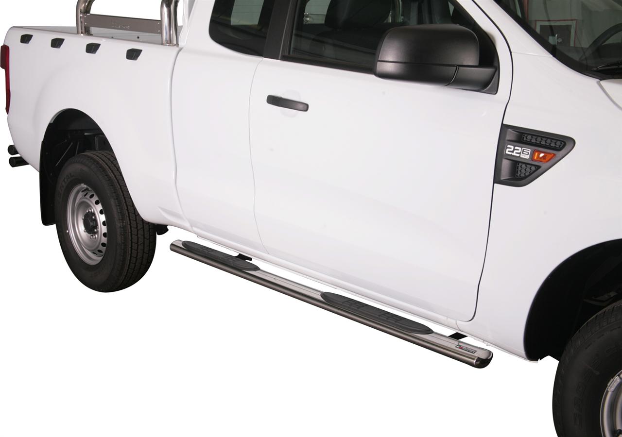 Tubi Piedini Ovale Inox Nero Ø76 Ford Ranger 2012/2022 / 2023+ Super Cab