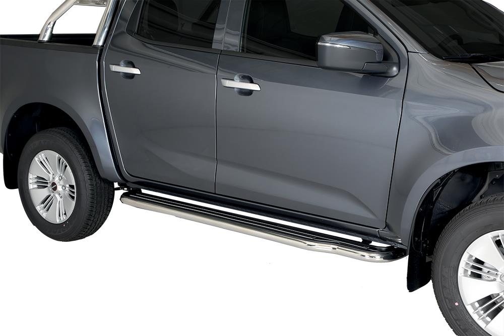 Pedane Laterali Inox Ø50 Isuzu Dmax 2020+ Space Cab Termolaccate Nere